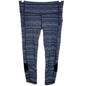 Lululemon Womens Pace Rival Crop Leggings Cyber Stripe Naval Blue Black Size 6